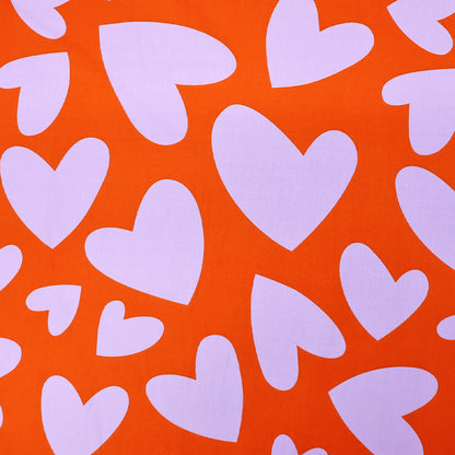 Orange and Lilac Heart Print 100% Cotton Poplin Fabric