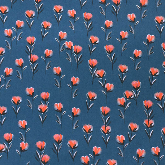 100% Cotton Poplin Fabric - Petrol Blue and Pink Floral