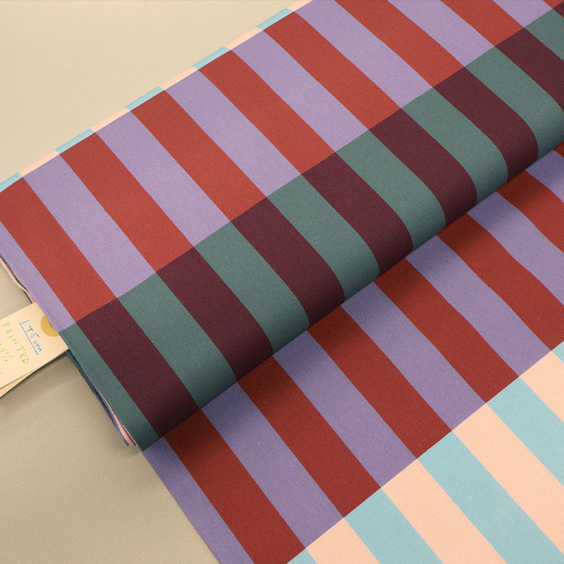 100% Cotton Striped Poplin Fabric - Blue, Purple and Pink