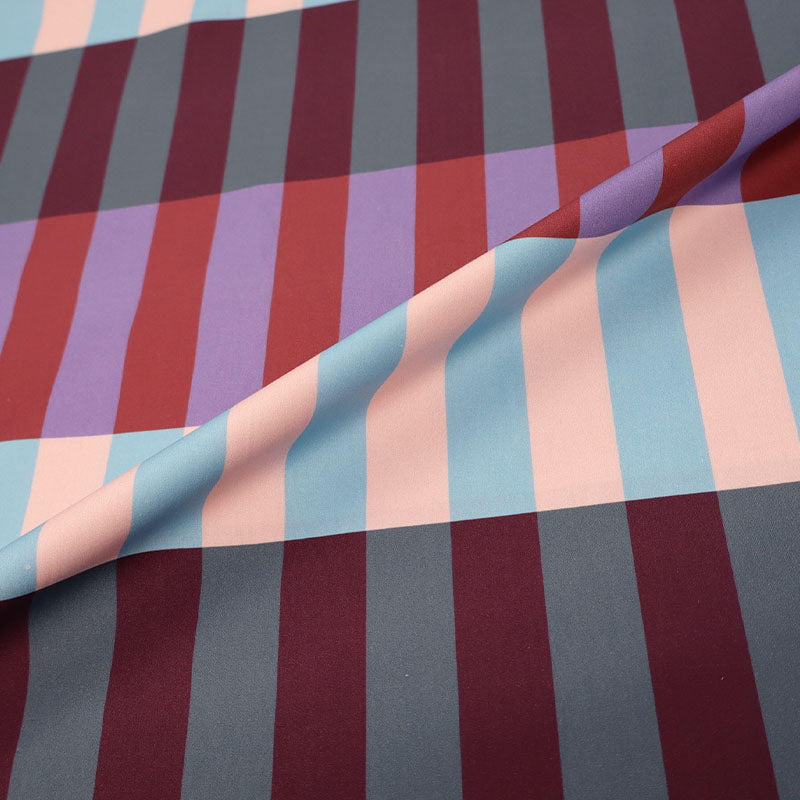 100% Cotton Striped Poplin Fabric - Blue, Purple and Pink