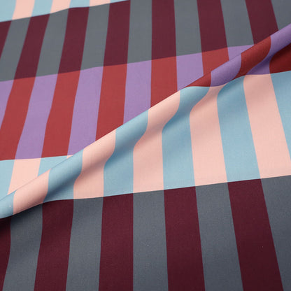 100% Cotton Striped Poplin Fabric - Blue, Purple and Pink