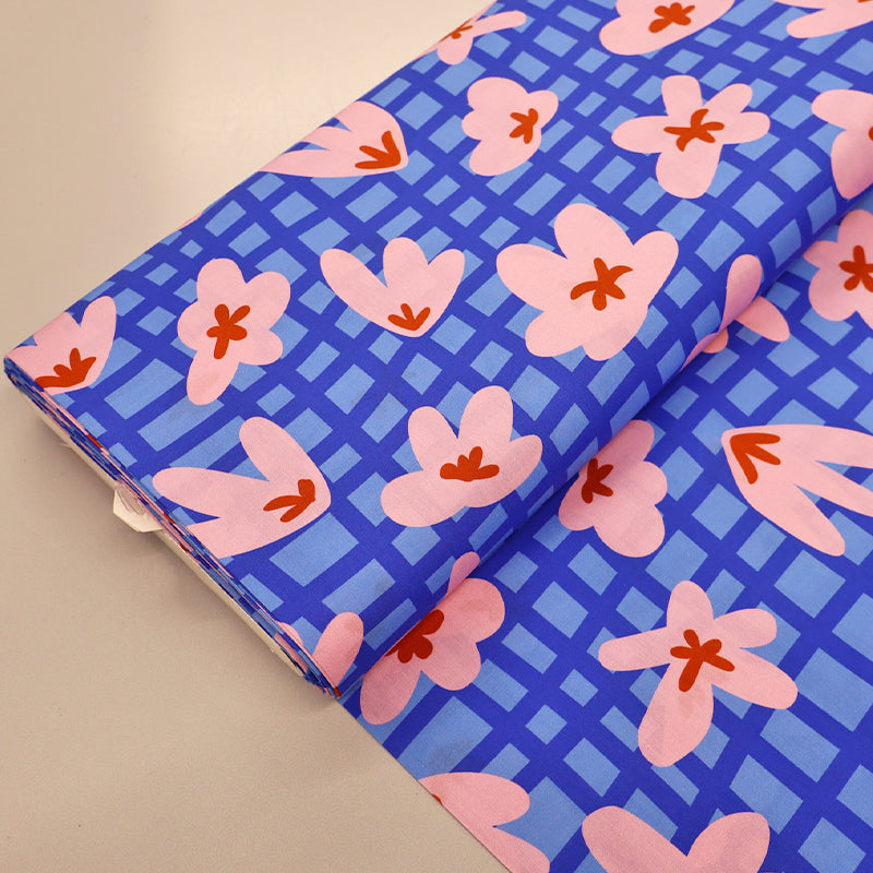 Pink and Blue Floral 100% Cotton Poplin Fabric 
