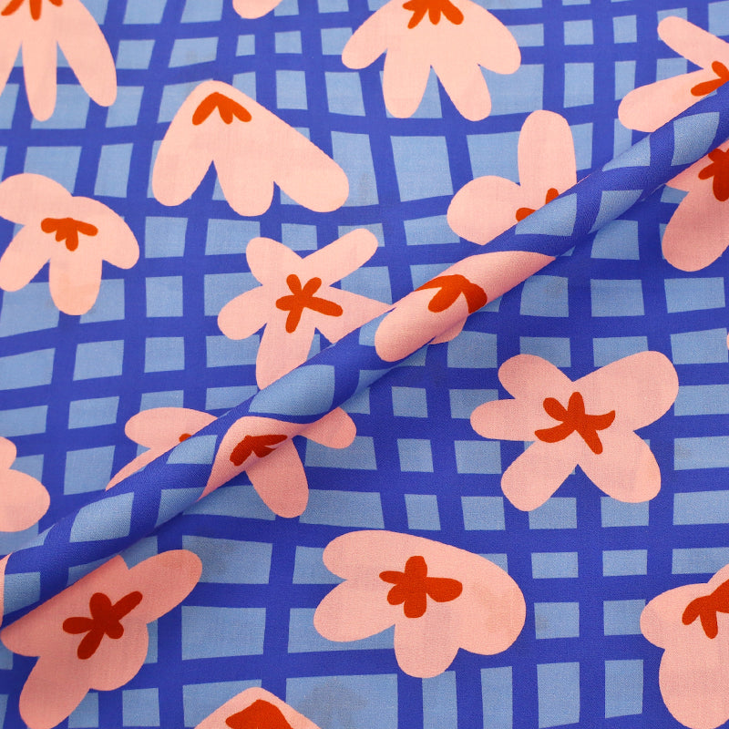 Pink and Blue Floral 100% Cotton Poplin Fabric