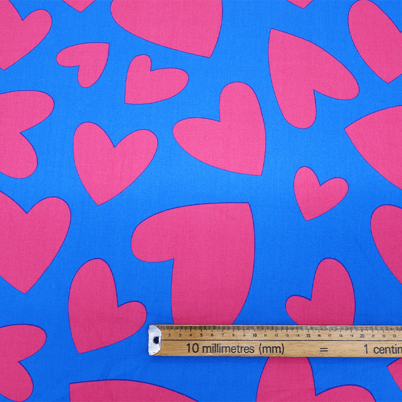 Pink and Blue Heart Print 100% Cotton Poplin Fabric