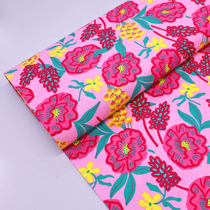 Pink and Green Floral 100% Cotton Poplin Fabric