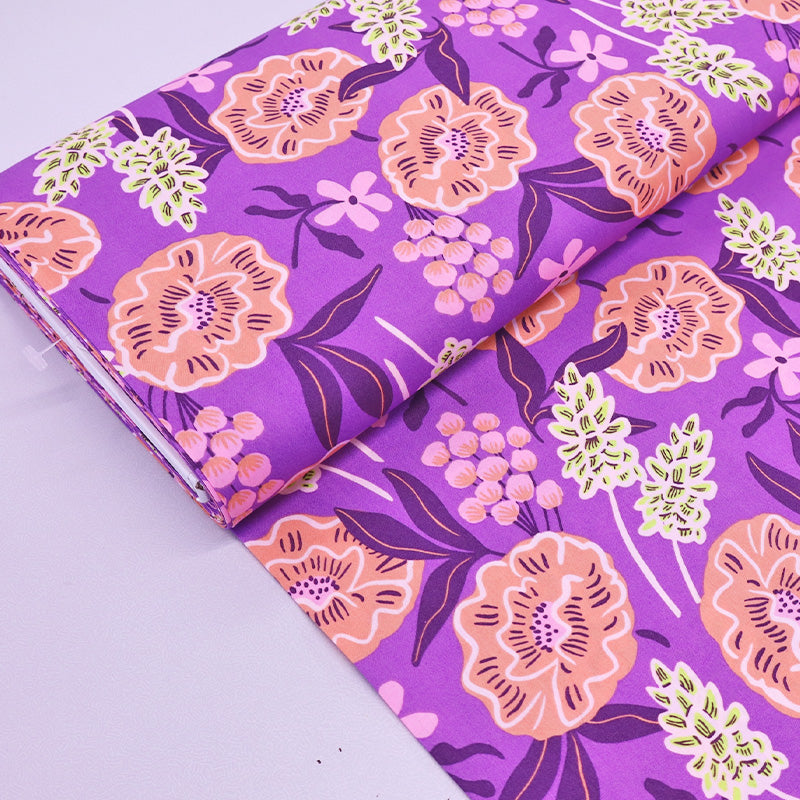 Purple and Orange Floral 100% Cotton Poplin Fabric