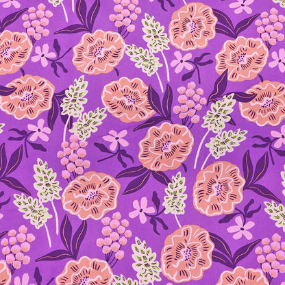 Purple and Orange Floral 100% Cotton Poplin Fabric