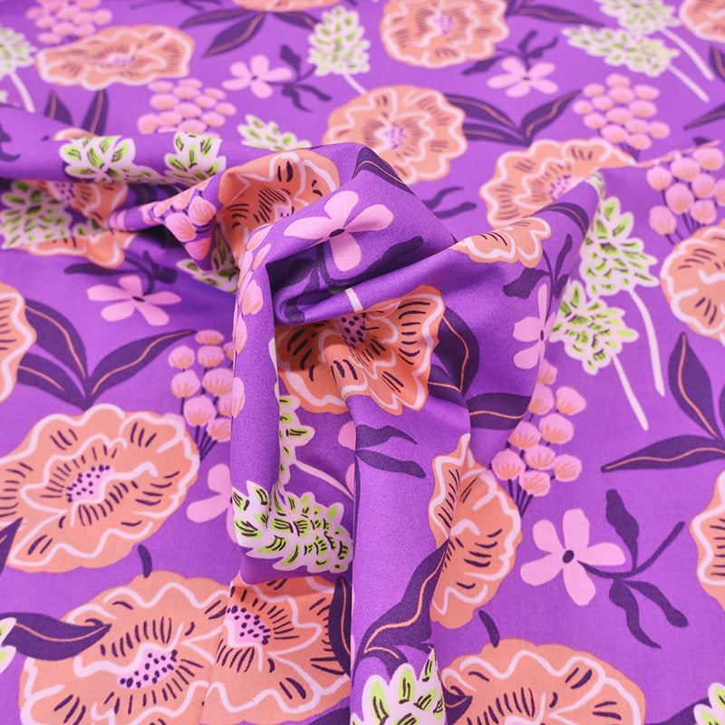 Purple and Orange Floral 100% Cotton Poplin Fabric