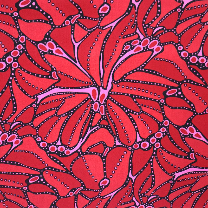 100% Cotton Red Poplin Fabric - Abstract Floral