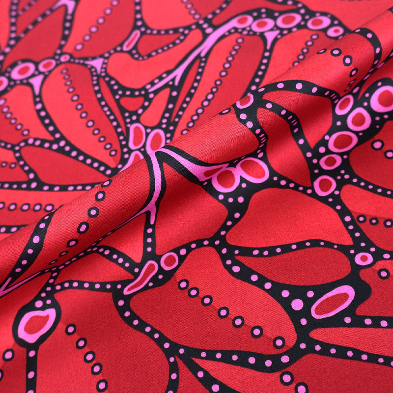 100% Cotton Red Poplin Fabric - Abstract Floral