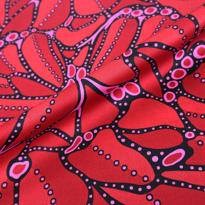 100% Cotton Red Poplin Fabric - Abstract Floral
