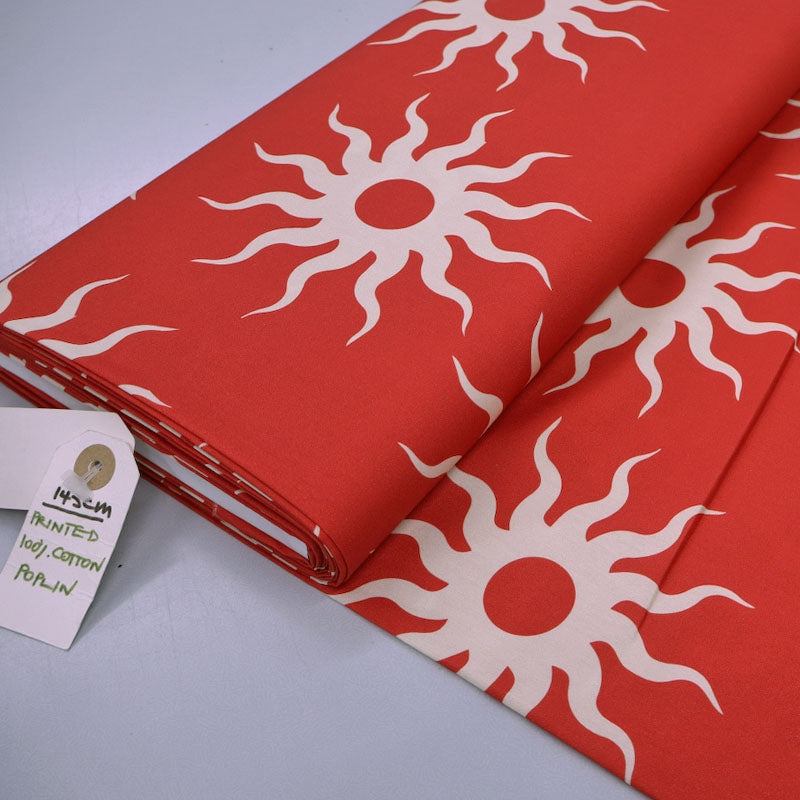 100% Cotton Red Cotton Poplin Fabric - Sun Print