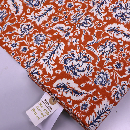 100% Cotton Floral Poplin Fabric - Terracotta Orange