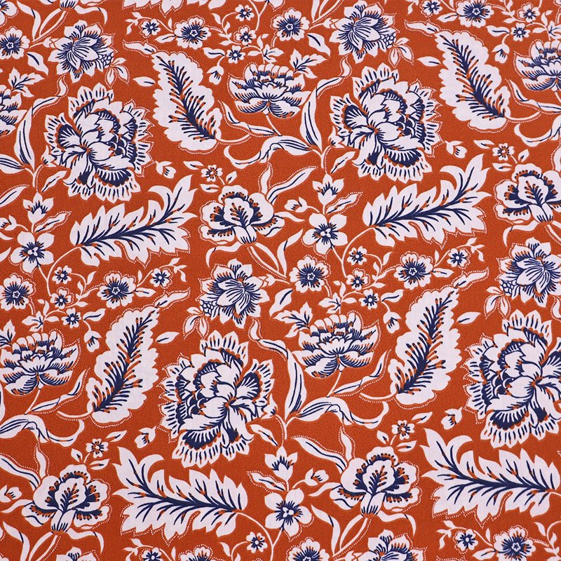 100% Cotton Floral Poplin Fabric - Terracotta Orange