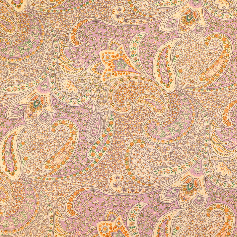 100% Cotton Paisley Fabric - Pale Lilac, Orange and Cream