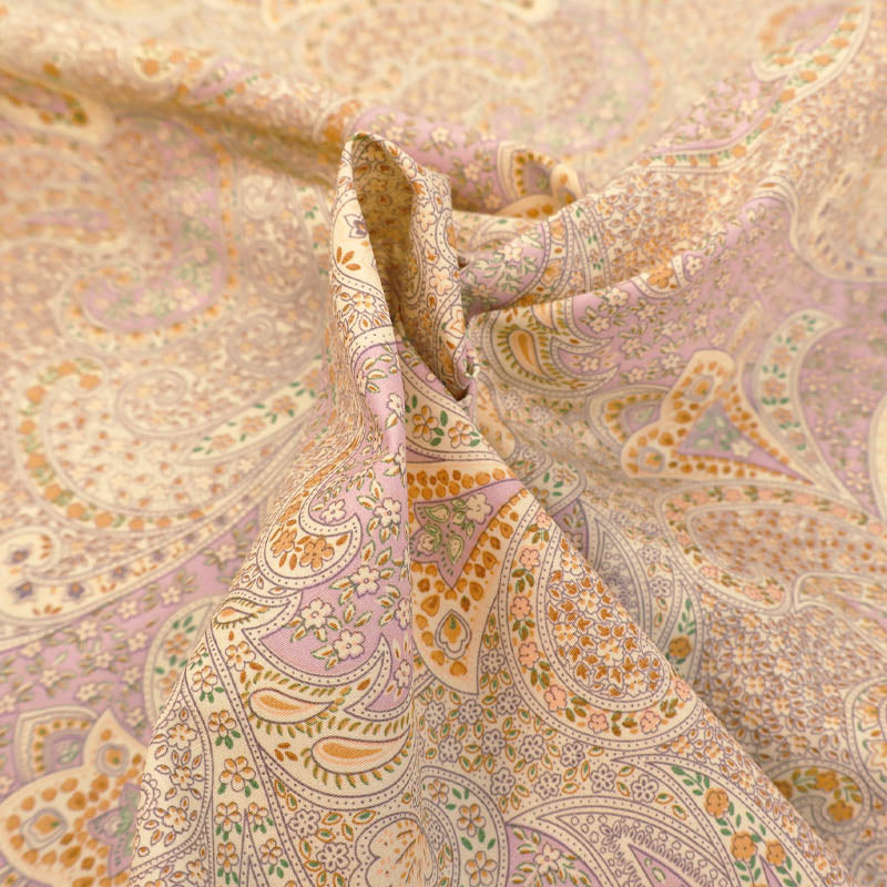 100% Cotton Paisley Fabric - Pale Lilac, Orange and Cream