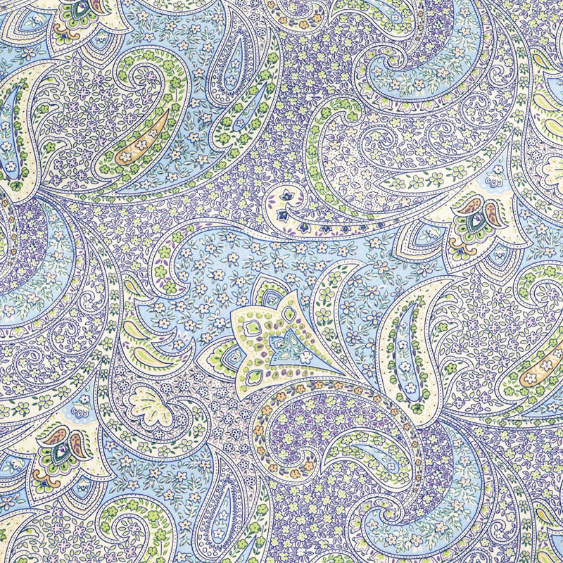 100% Cotton Poplin Paisley Fabric - Pale Blue