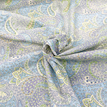 100% Cotton Poplin Paisley Fabric - Pale Blue