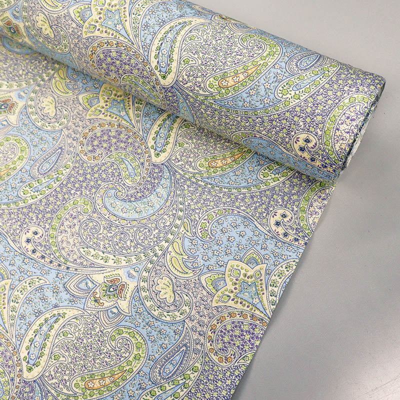 100% Cotton Poplin Paisley Fabric - Pale Blue