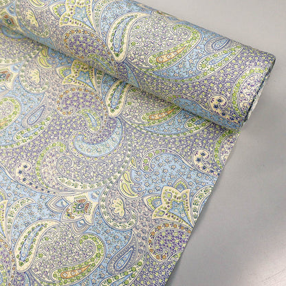 100% Cotton Poplin Paisley Fabric - Pale Blue