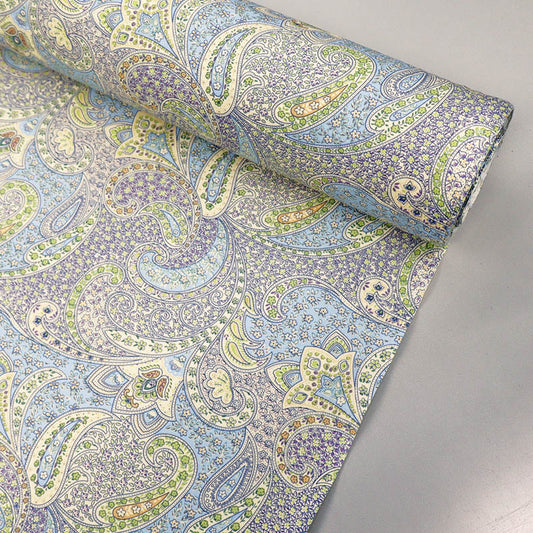 100% Cotton Poplin Paisley Fabric - Pale Blue
