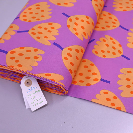 100% Cotton Poplin Fabric - Lilac & Orange Floral