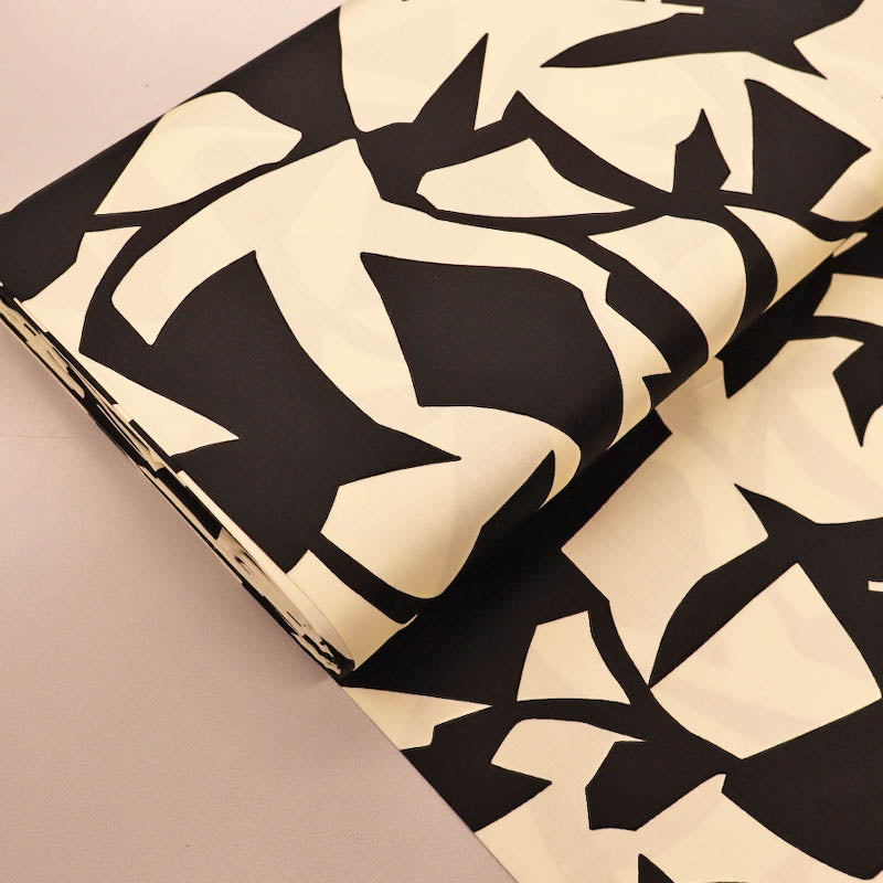 Black and Cream Cotton Sateen Fabric Broken Palms Fabrics Galore