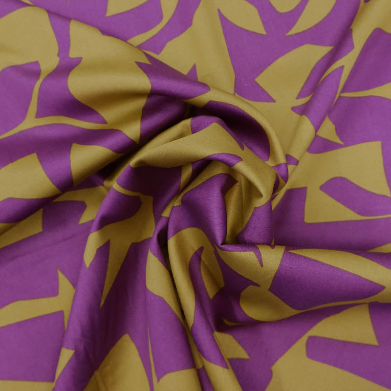 100% Cotton  Purple and Mustard Cotton Sateen Fabric