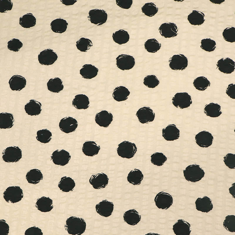 Cotton Seersucker - Black Dots - Cream