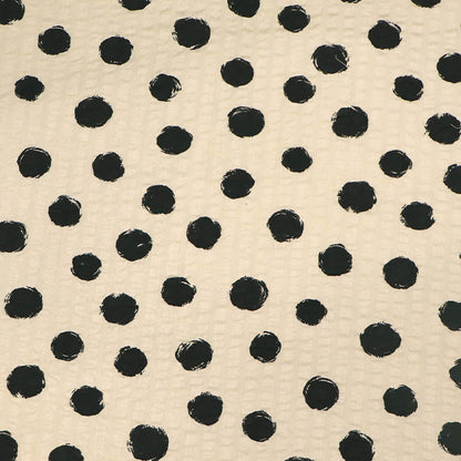 Cotton Seersucker - Black Dots - Cream