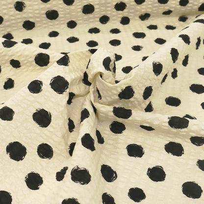 Cotton Seersucker - Black Dots - Cream