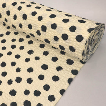 Cotton Seersucker - Black Dots - Cream
