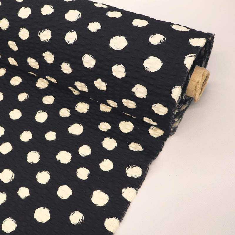 Cotton Seersucker - Cream Dots - Black