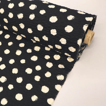 Cotton Seersucker - Cream Dots - Black