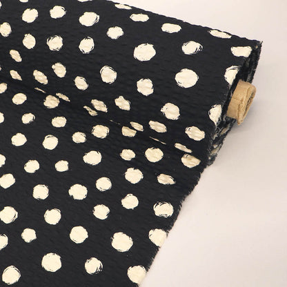 Cotton Seersucker - Cream Dots - Black