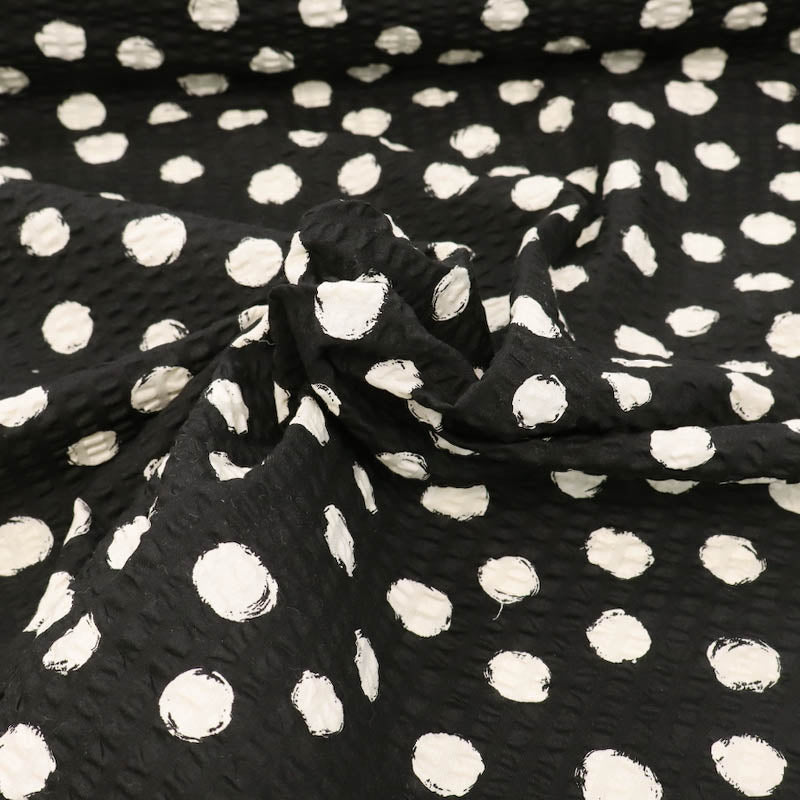 Cotton Seersucker - Cream Dots - Black