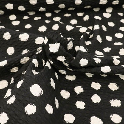Cotton Seersucker - Cream Dots - Black