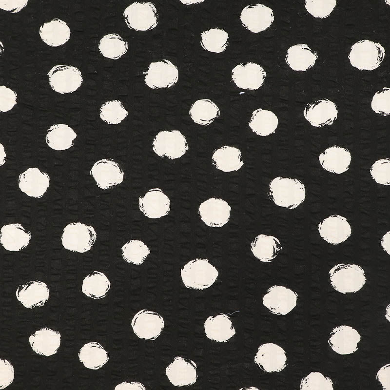 Cotton Seersucker - Cream Dots - Black