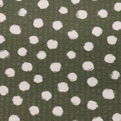 100% Cotton Khaki Green Seersucker Fabric - Cream Spots