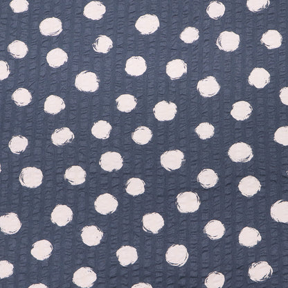 100% Cotton Blue Seersucker Fabric - Cream Spots