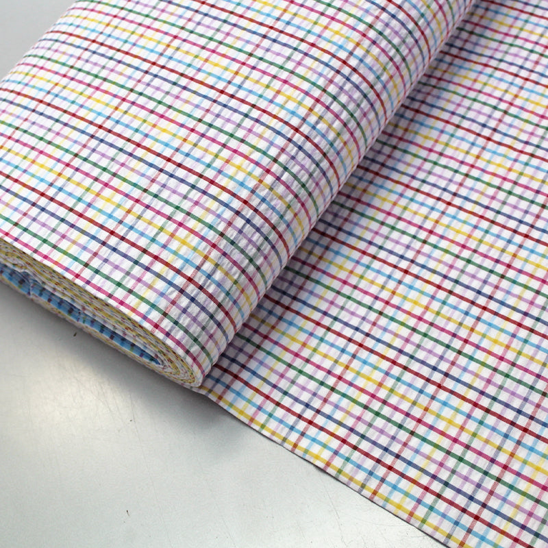 100% Cotton  Gingham Seersucker Fabric  Multicolour
