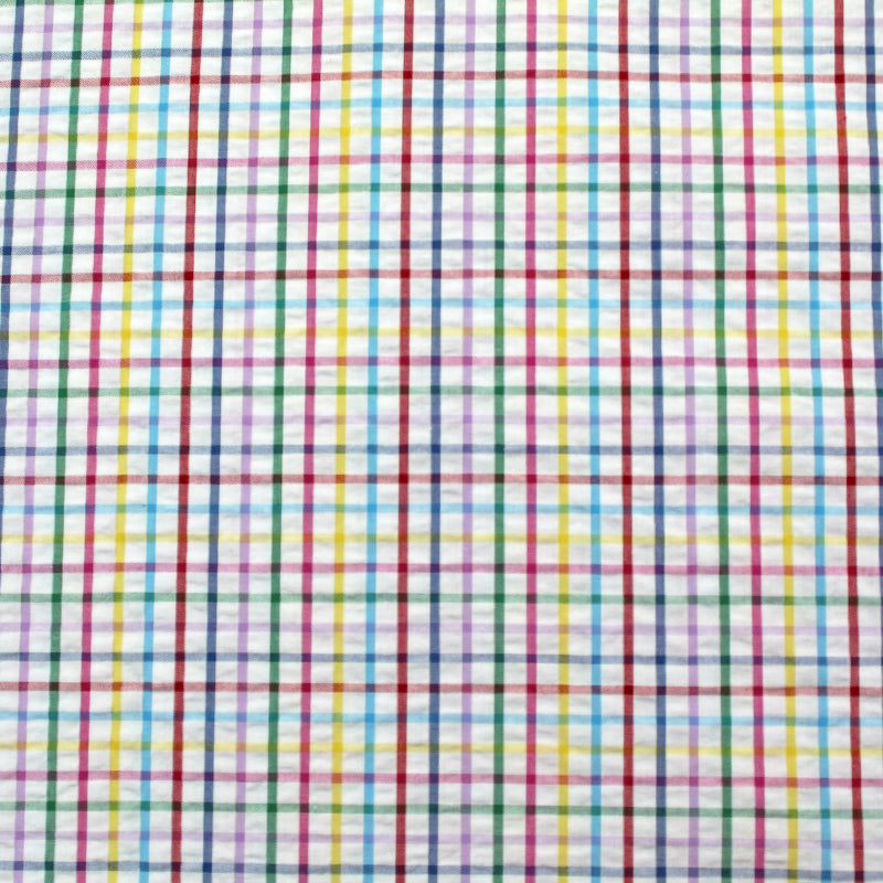 100% Cotton Gingham Seersucker Fabric Multicolour