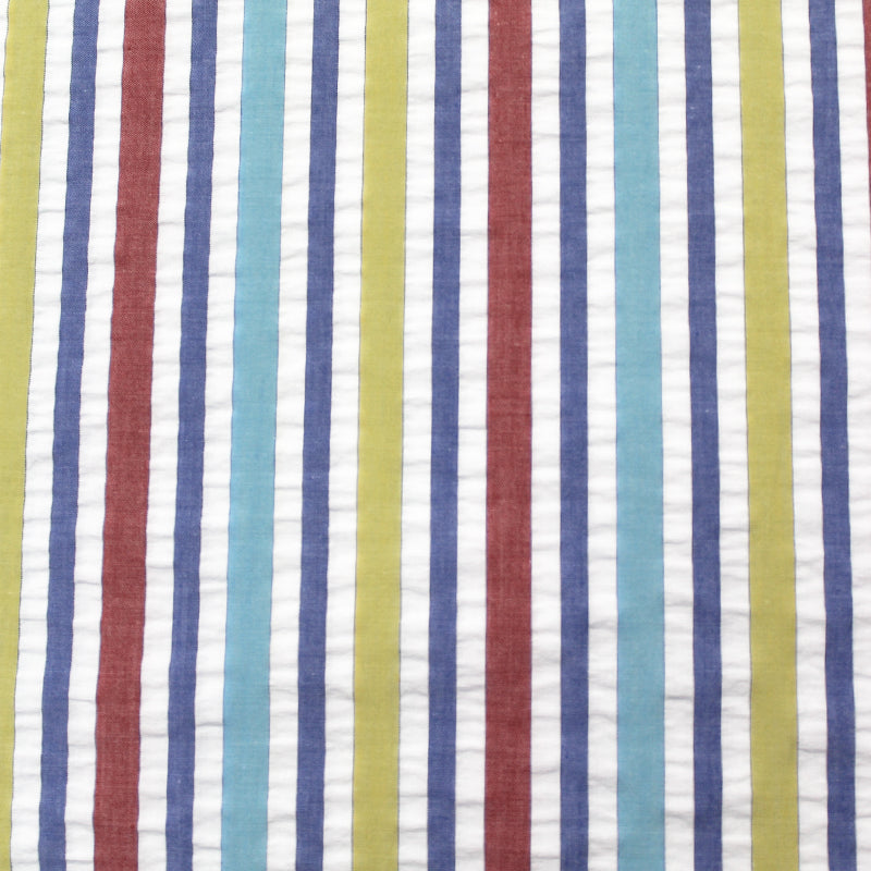 100% cotton  Striped Seersucker Fabric - Blue, Red and Yellow