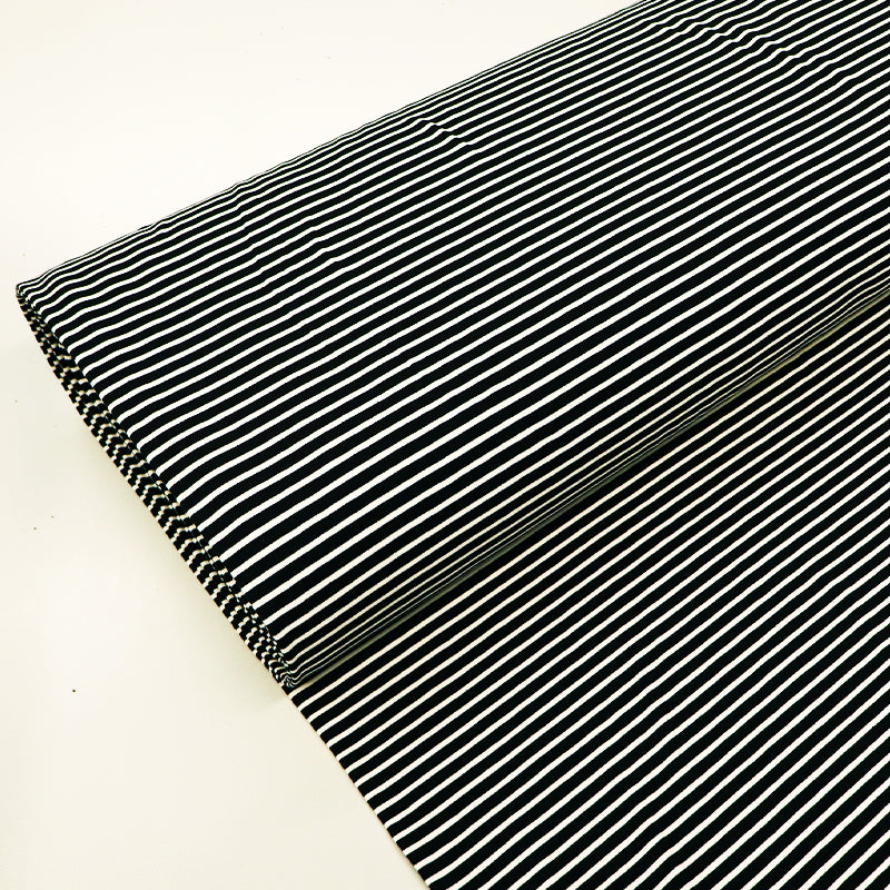 95% Cotton 5% Elastane Black and White Striped Jersey Fabric