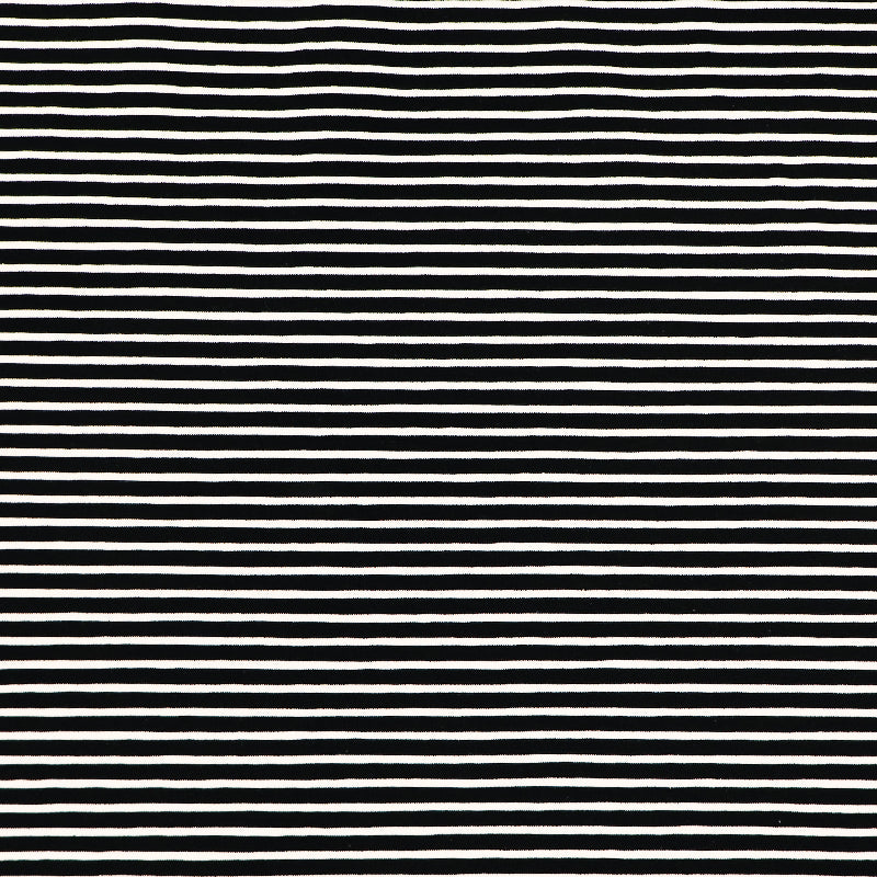 95% Cotton 5% Elastane Black and White Striped Jersey Fabric