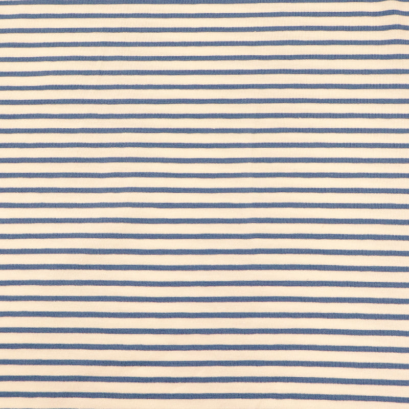 95% Cotton 5% Elastane Striped Jersey Fabric Denim Blue and Cream