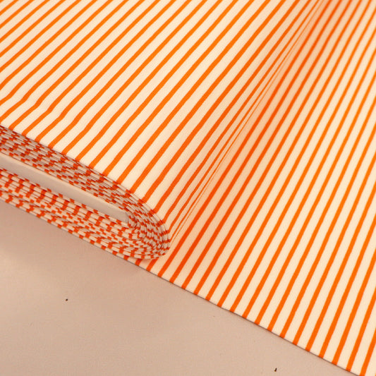 95% Cotton 5% Elastane Striped Jersey Fabric Orange and Cream