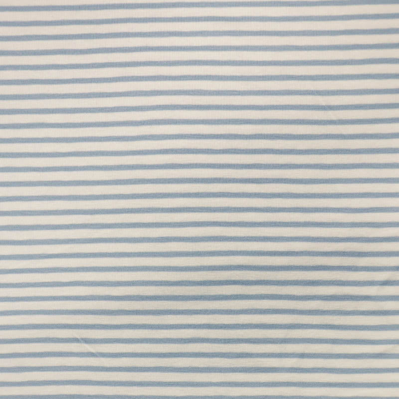 92%Cotton 8% Elastane Striped Jersey Fabric - Pale Blue and White Mini Breton