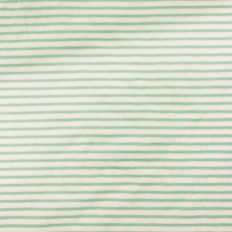 92% Cotton 8% Elastane Striped Jersey Fabric - Pale Green and White Mini Breton