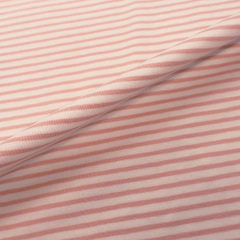92% Cotton 8% Elastane Narrow Striped Jersey Fabric Pale Pink and White